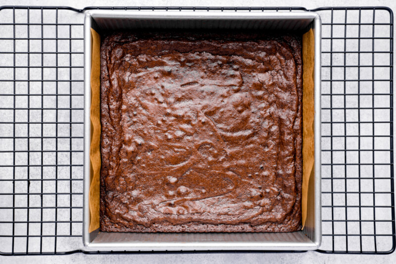 baked brownies in a brownie tin