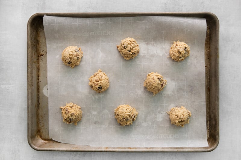 balls of dough on a baking tray
