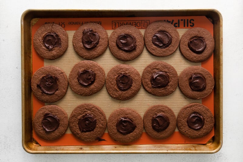 chocolate thumbprint cookies filled with chocolate ganache