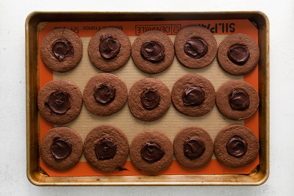 chocolate thumbprint cookies filled with chocolate ganache