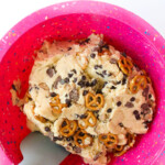 mixing cookie dough in a bowl