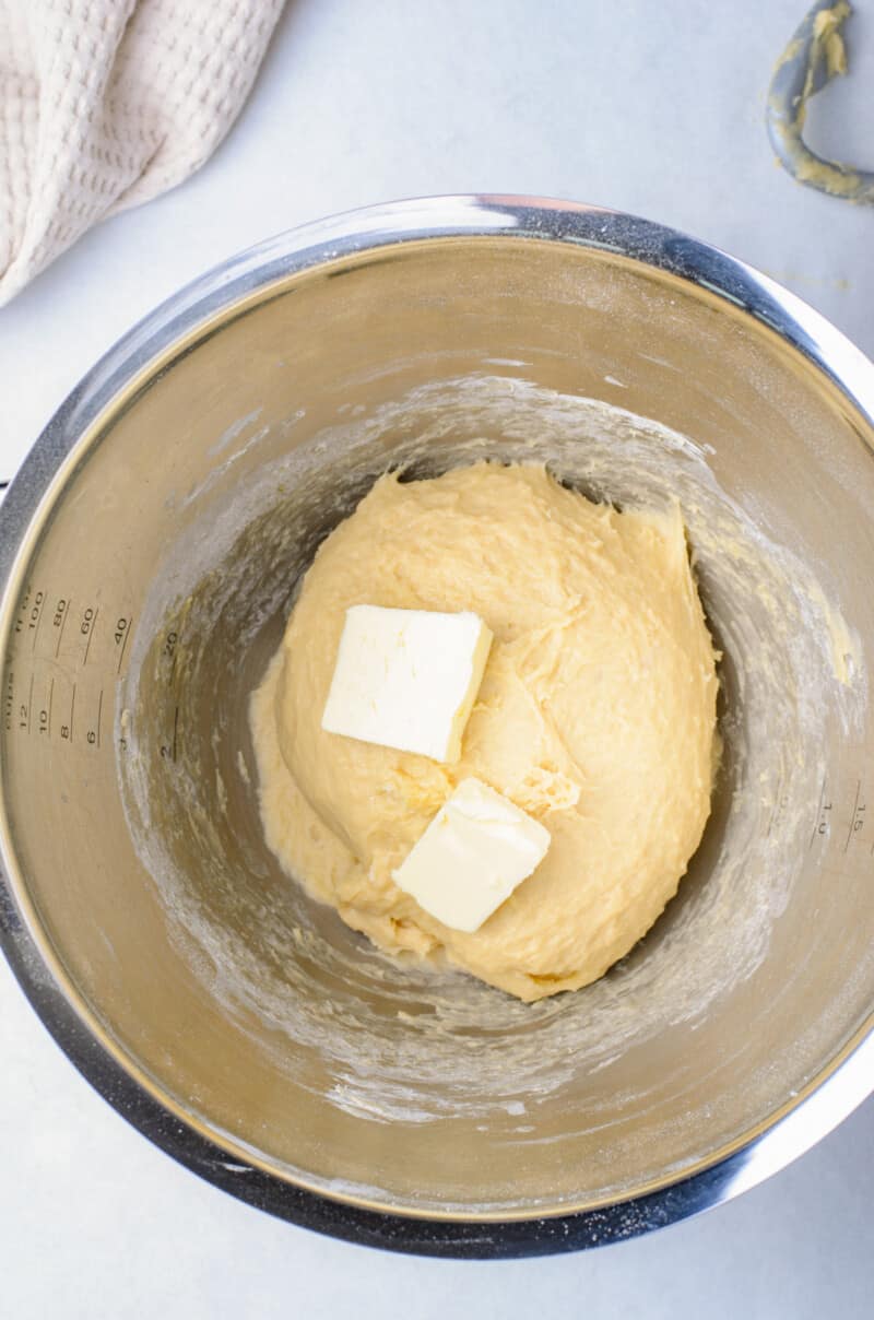 butter in a mixing bowl.