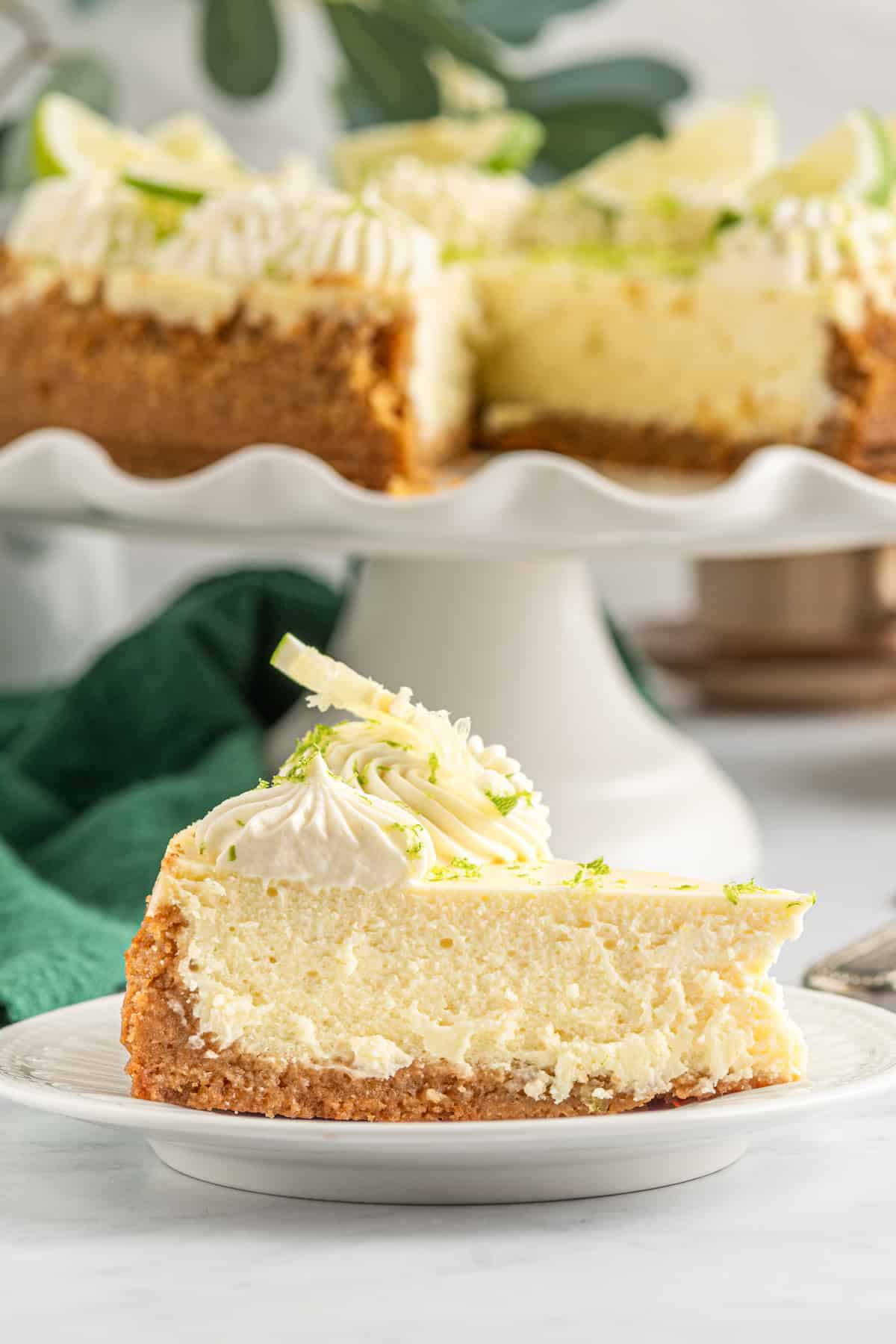 a slice of key lime cheesecake
