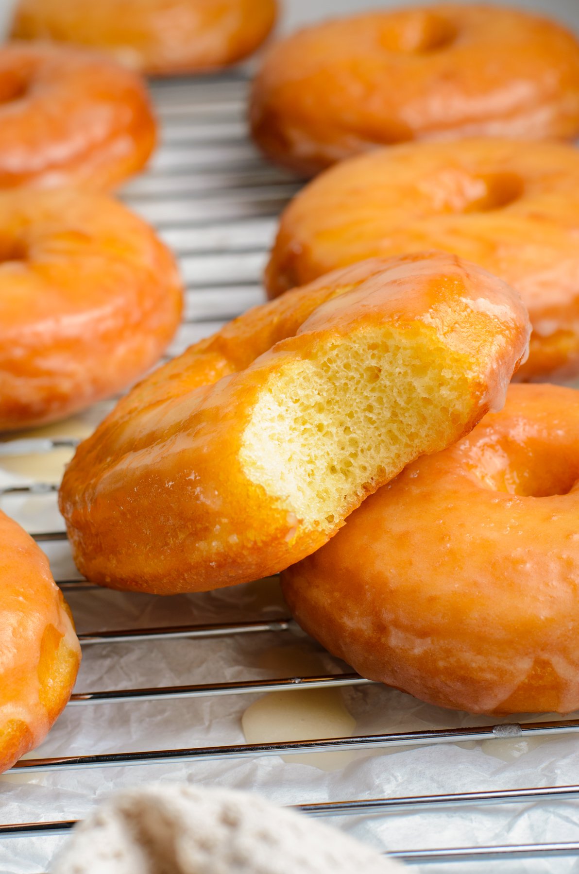 close up on Krispy Kreme copycat glazed donuts
