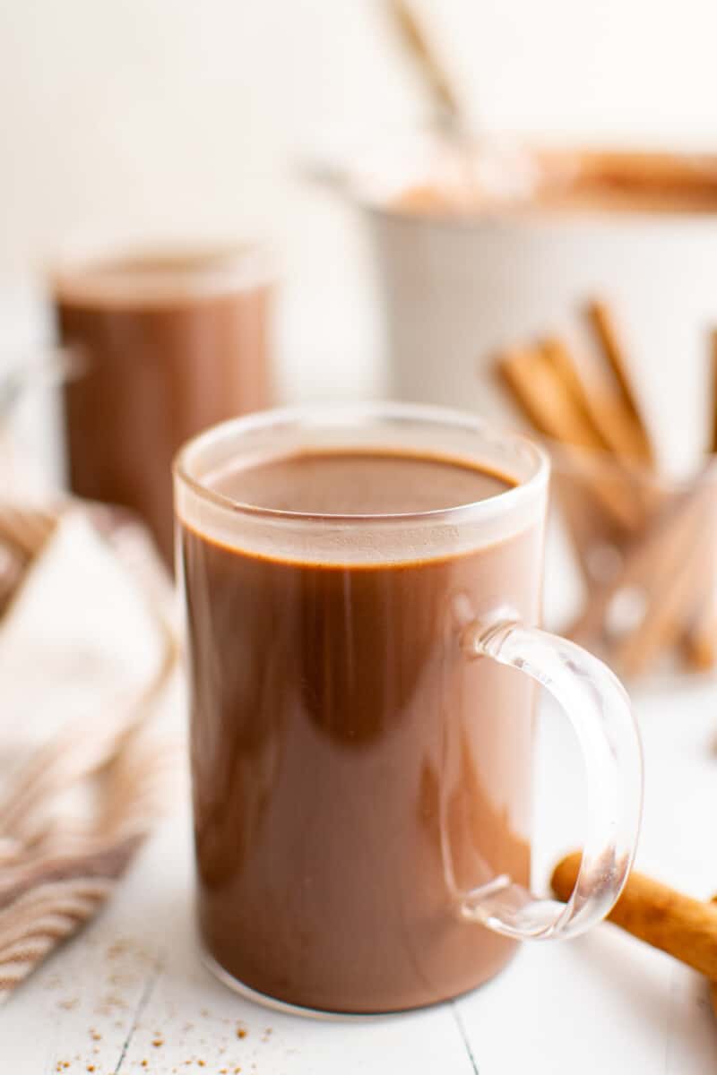 mexican hot chocolate in a glass mug.