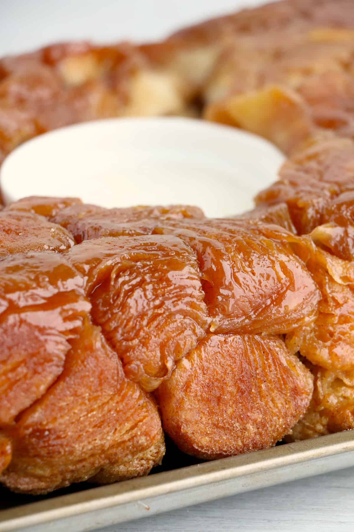 close up on homemade monkey bread, view from the side