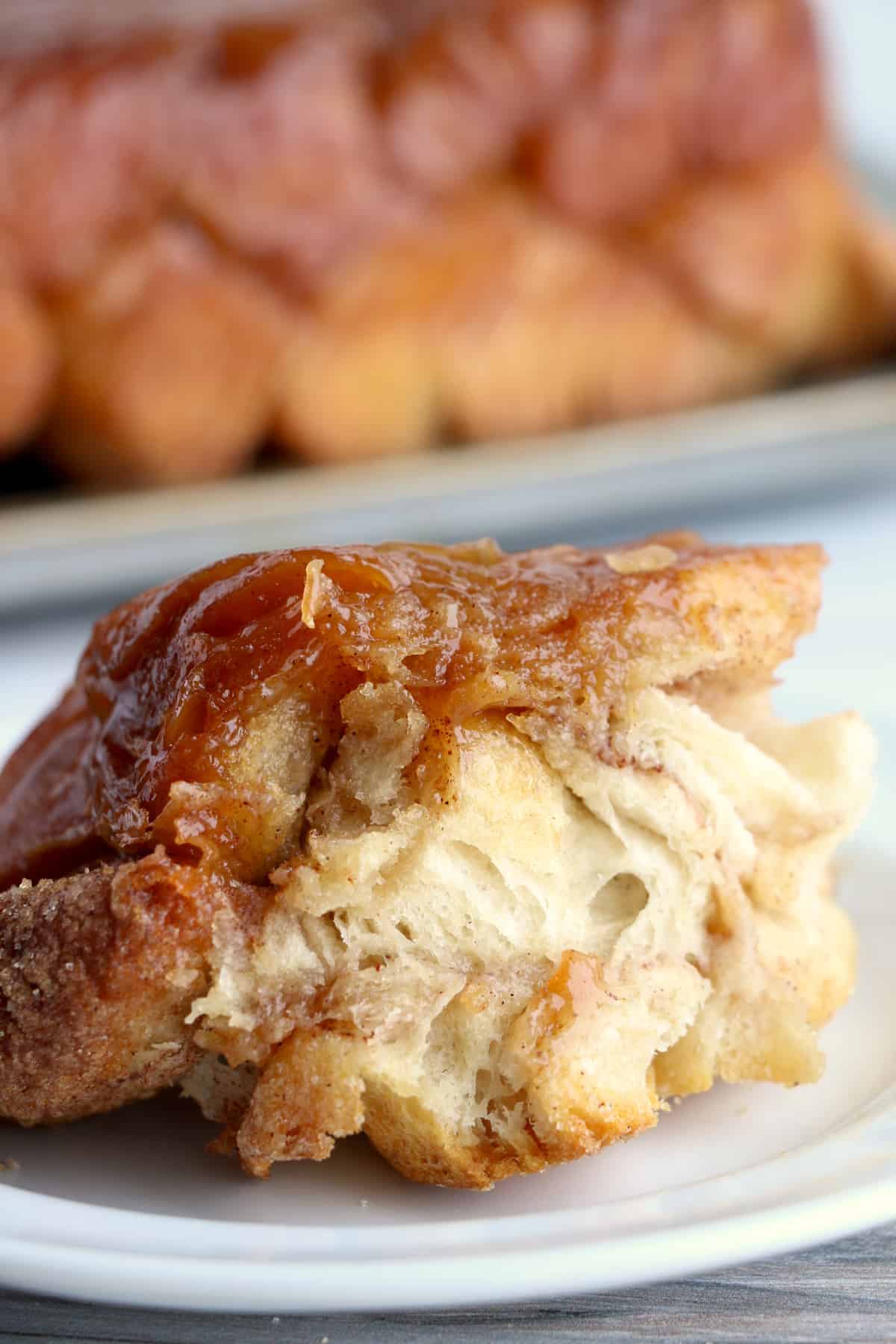 close up on a piece of monkey bread