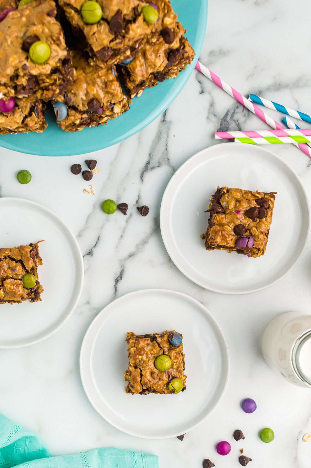 monster cookie bars with chocolate chips and candies