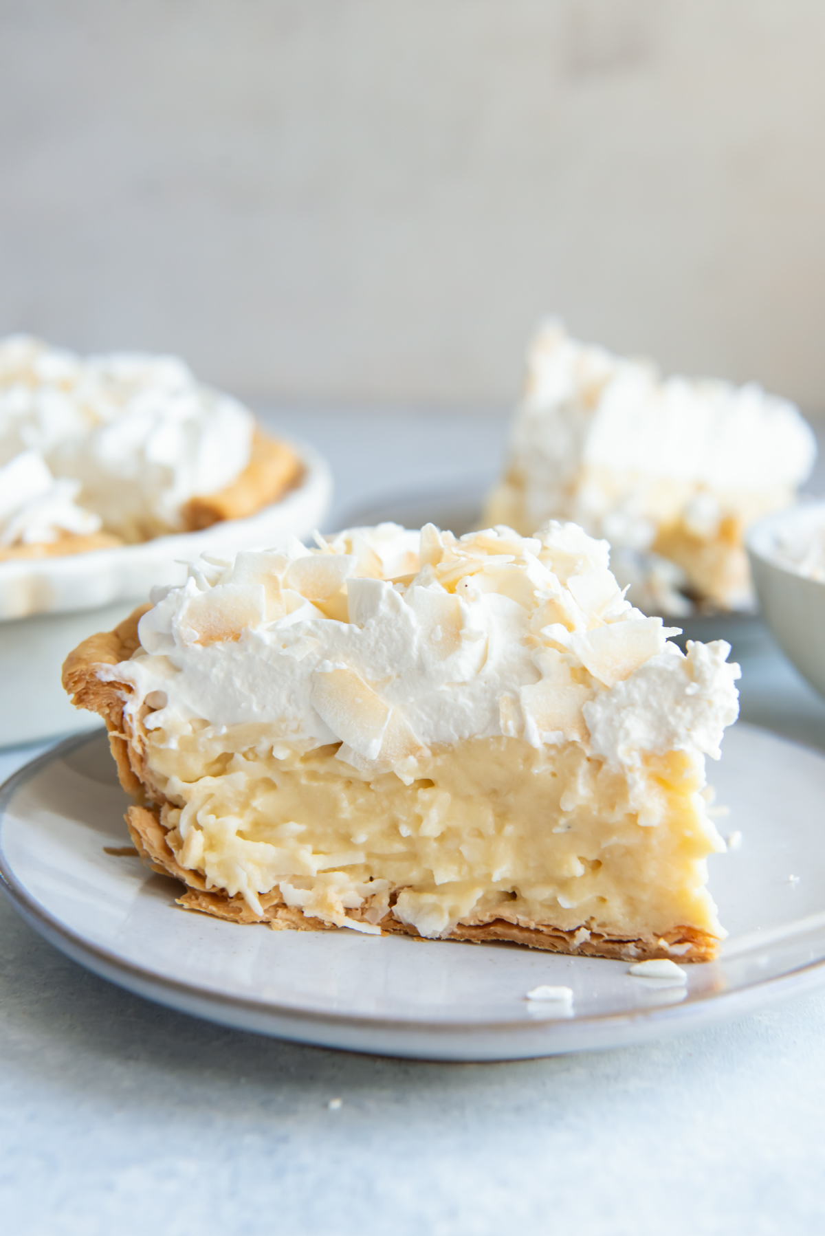 slice of coconut cream pie on a plate