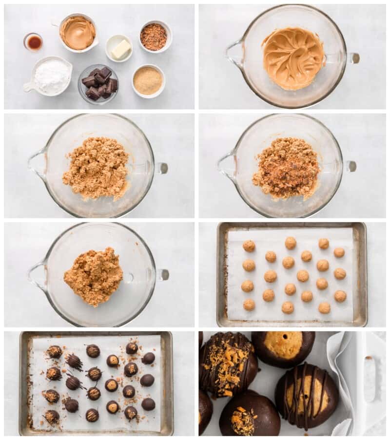 step by step photos for how to make butterfinger balls.