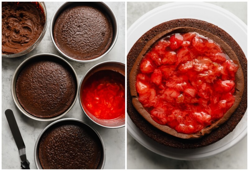step by step photos for how to make chocolate strawberry cake.