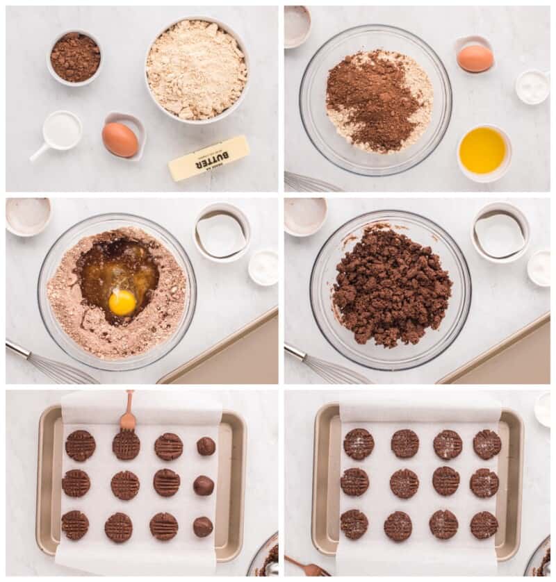 step by step photos for how to make chocolate peanut butter cookies.