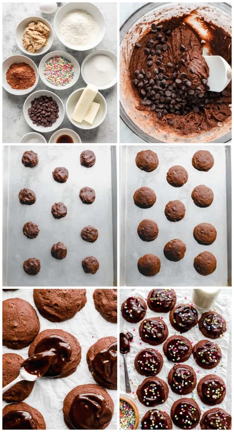 step by step photos for how to make cosmic brownie cookies.