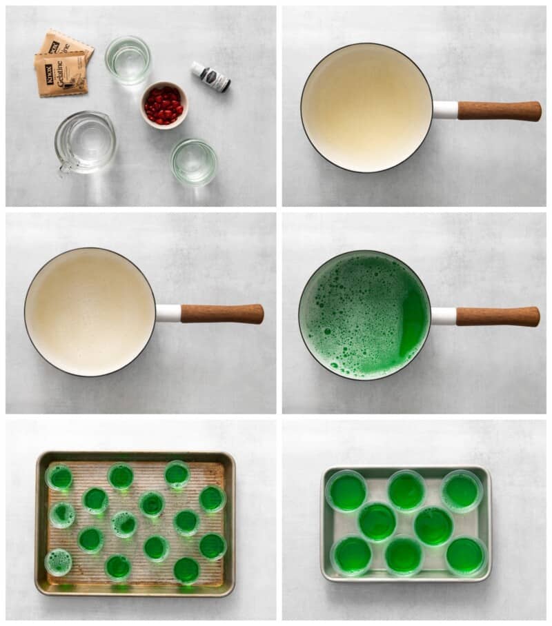 step by step photos for how to make grinch jello shots.