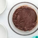 chocolate cake batter in a glass bowl.