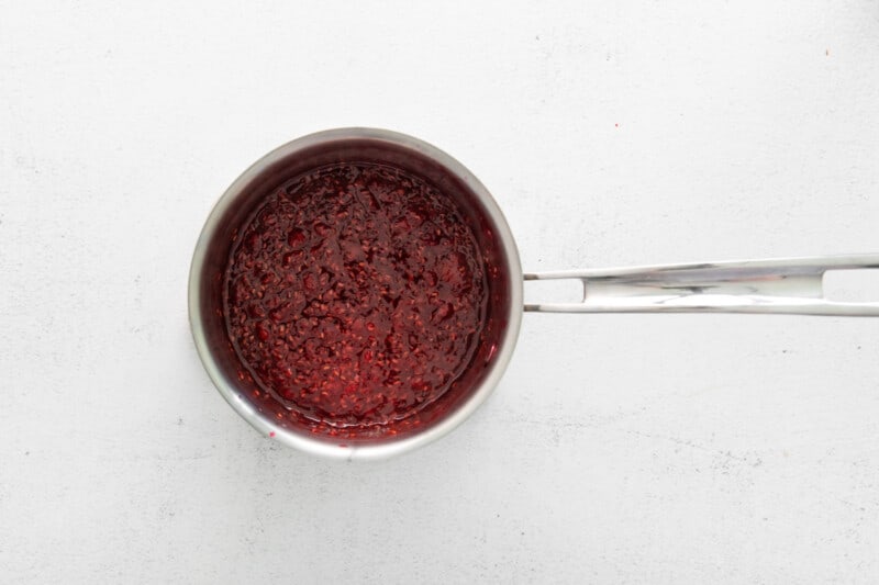raspberry jam in a saucepan.