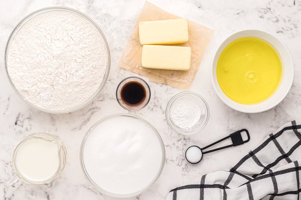 overhead view of ingredients for naked cake.