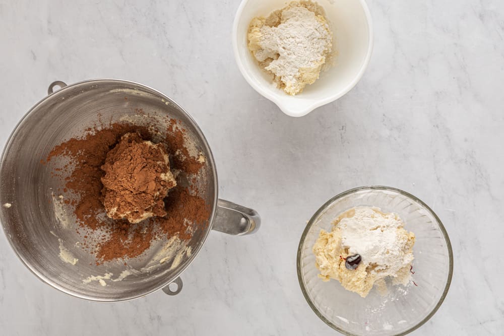 a bowl of flour and brown powder in a bowl.