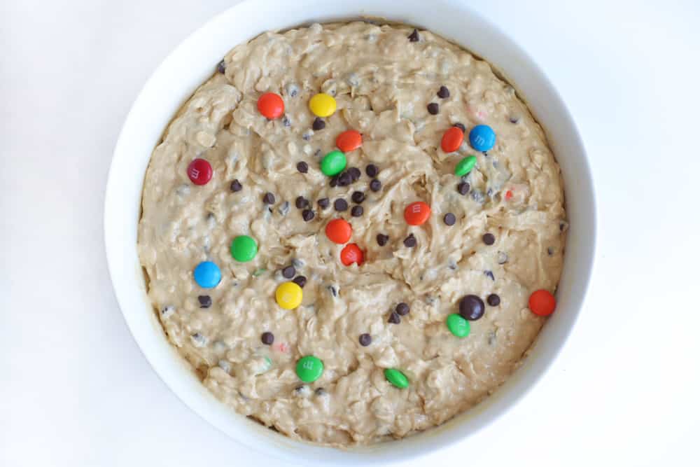 monster cookie dough in a mixing bowl