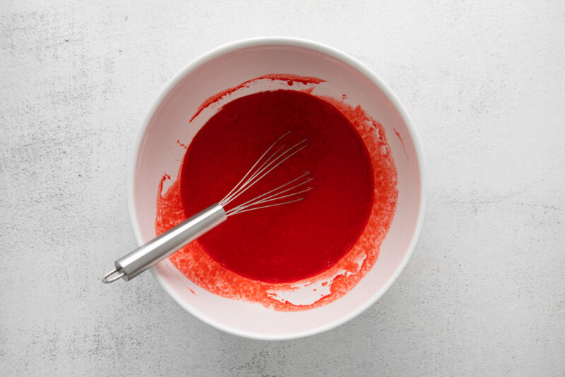 red velvet cupcake batter in a bowl