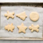 christmas cookies on a baking sheet.