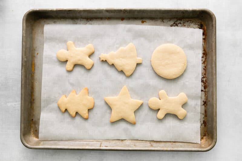 christmas cookies on a baking sheet.