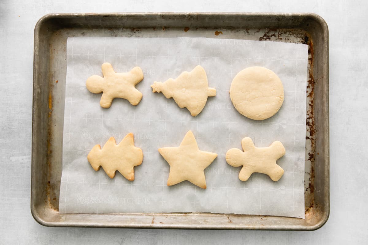 christmas cookies on a baking sheet.