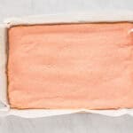 baked strawberry cake in a baking pan.