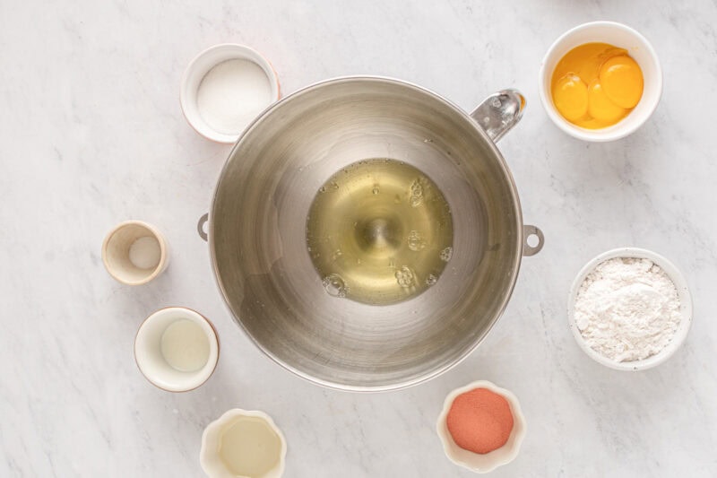 egg whites in a mixing bowl.