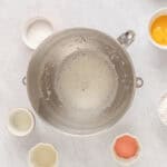 foamy egg whites in a mixing bowl.