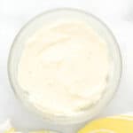 lemon buttercream frosting in a glass bowl.