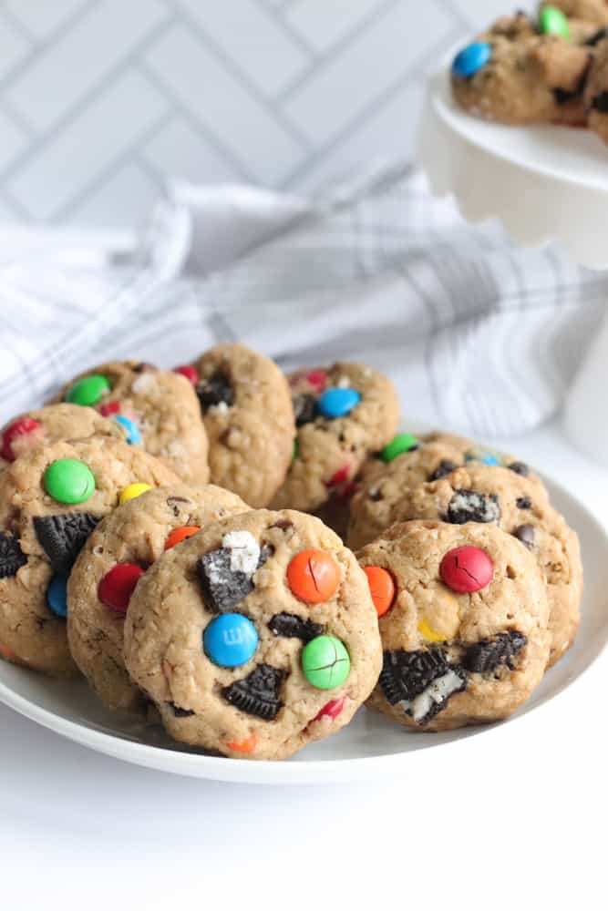 a plate of oreo monster cookies