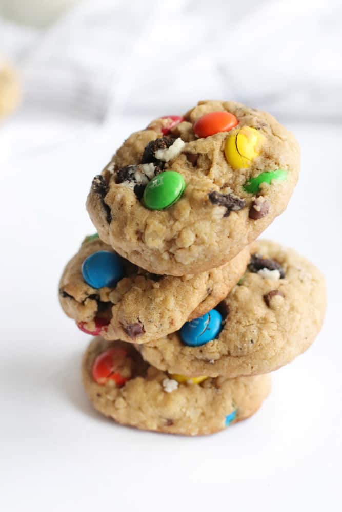 a stack of four oreo monster cookies