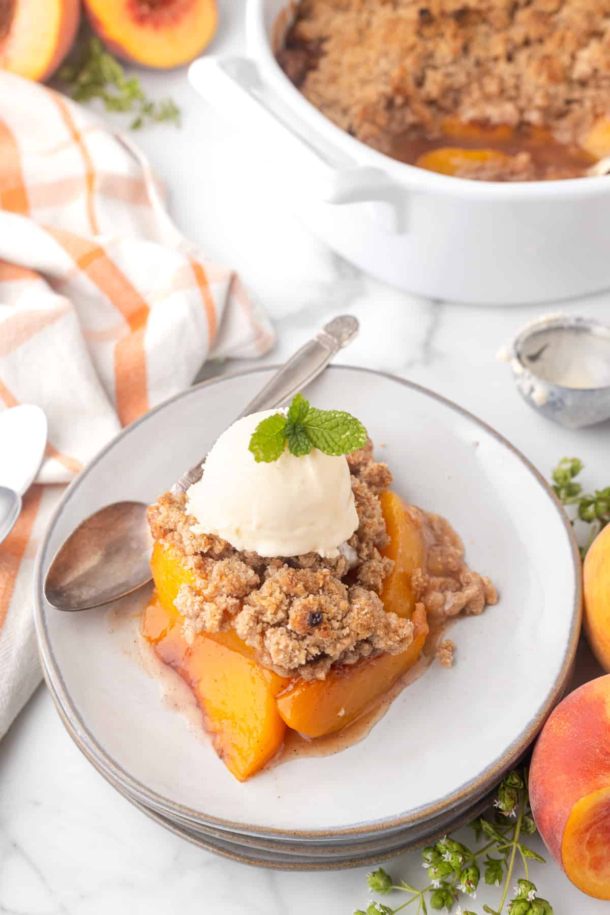 serving of peach cobbler on a plate