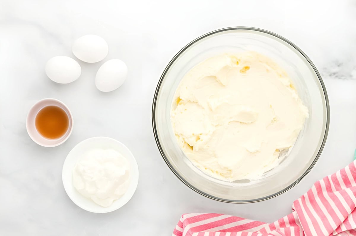 whipped cream cheese in a glass bowl.