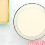 cheesecake batter in a glass bowl.