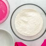 cake mix in a glass bowl.