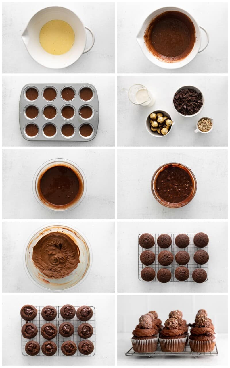 step by step photos for how to make ferrero rocher cupcakes.