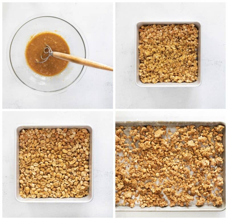 step by step photos for how to make peanut butter granola.
