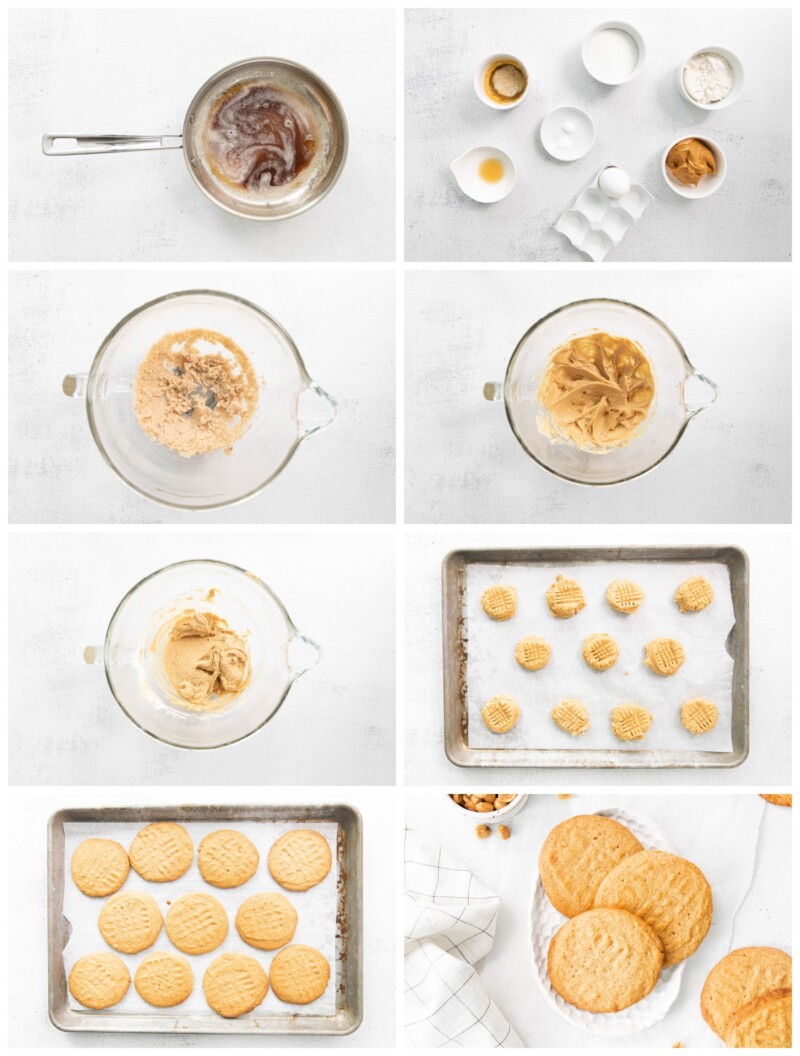 step by step photos for how to make brown butter peanut butter cookies.