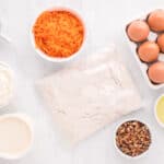 overhead view of ingredients for carrot bundt cake.