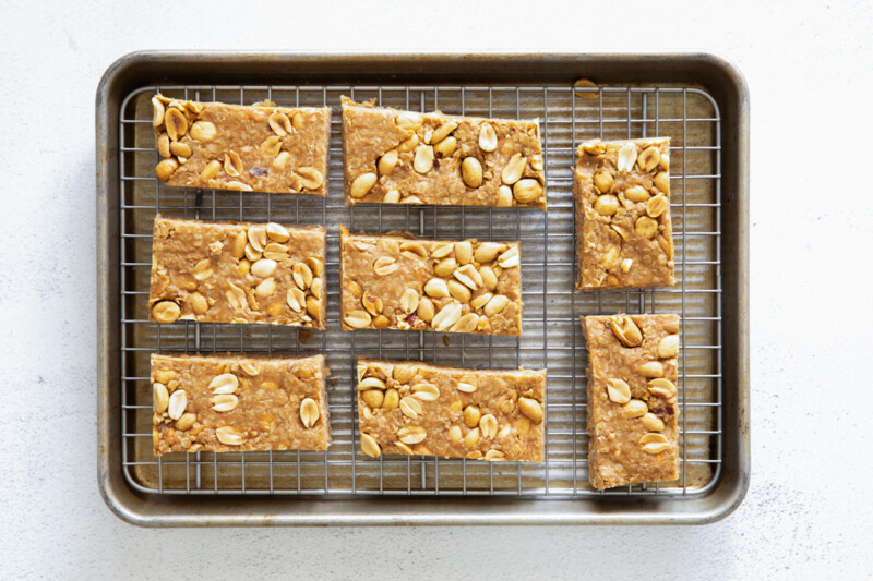 peanut butter granola bars on a cooling rack.