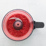 blended freeze-dried strawberries in a food processor.