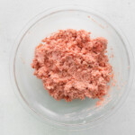 strawberry cake truffle mixture in a glass bowl.