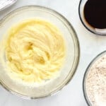 wet ingredients for gingersnap cookies in a glass bowl.