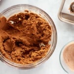 gingersnap cookie dough in a glass bowl.