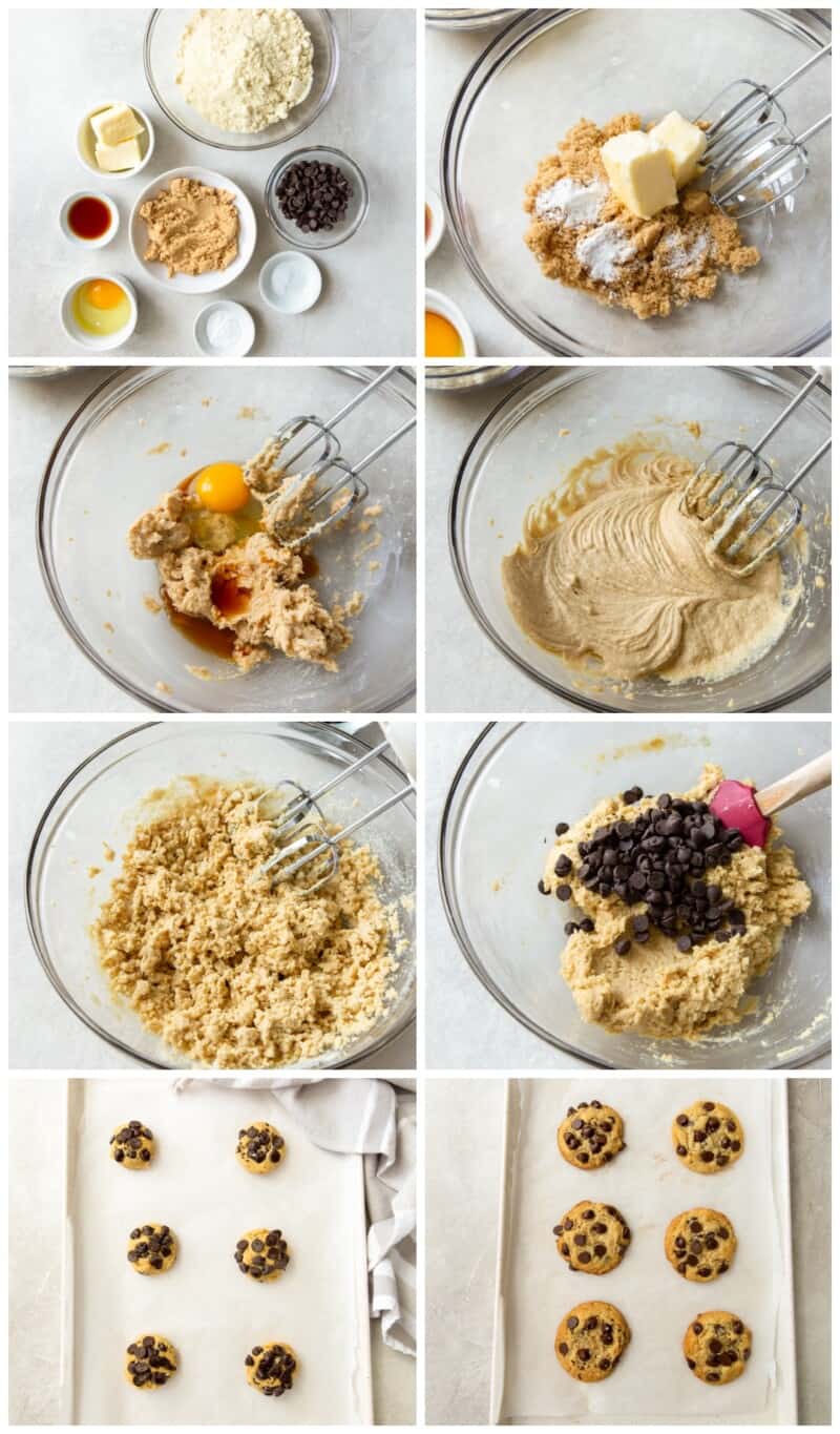 step by step photos for how to make gluten free chocolate chip cookies.