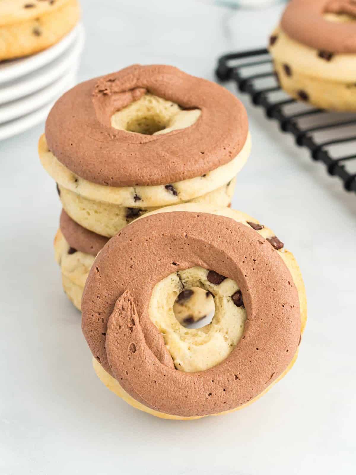 chocolate chip donuts with chocolate frosting