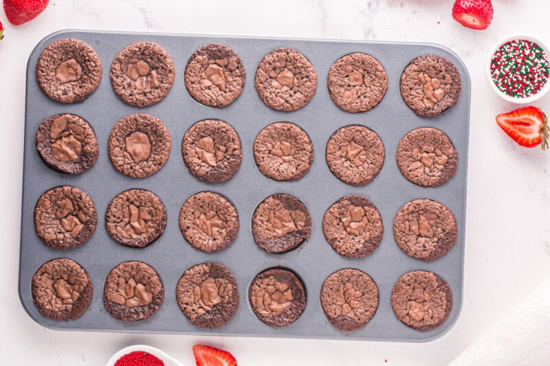 baked brownie bites in a mini cupcake tin.