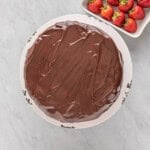 a chocolate cake and strawberries.